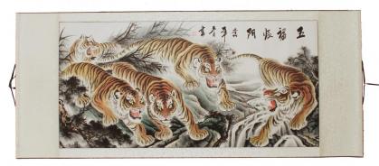 Chinesische Malerei Wandbild: Fünf Tiger 70x162cm