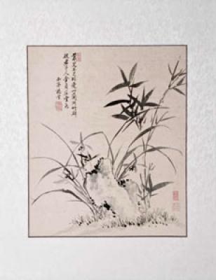 Chinesische Malerei: Bambus und Orchidee 44x59cm