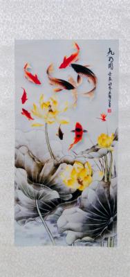 Chinesische Malerei Rollbild: Neun Koi- Fische 100x30cm