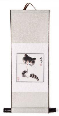 Chinesische Malerei Rollbild: Kätzchen 3 23x60cm