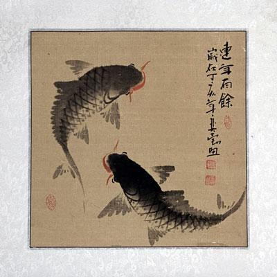 Xieyi-Malerei: Koi-Fischpaar 45x45cm