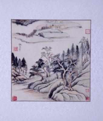 Chinesische Landschaftsmalerei Wandbild: Am Ufer 63x63cm