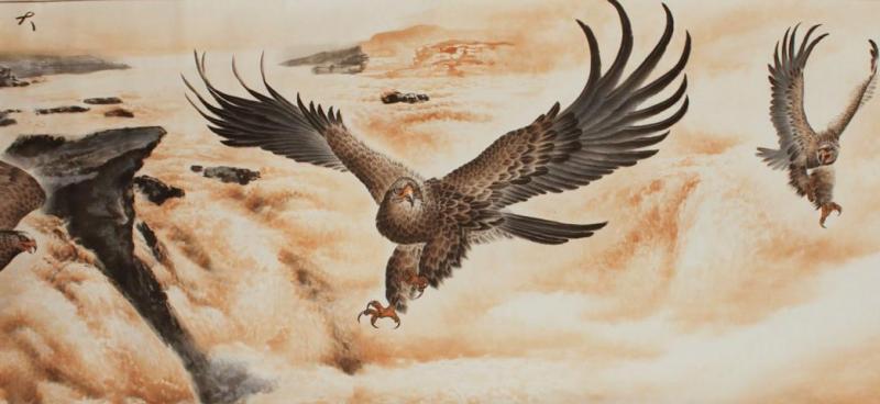 Chinesische Malerei Wandbild: Die Adler fliegen 96*339