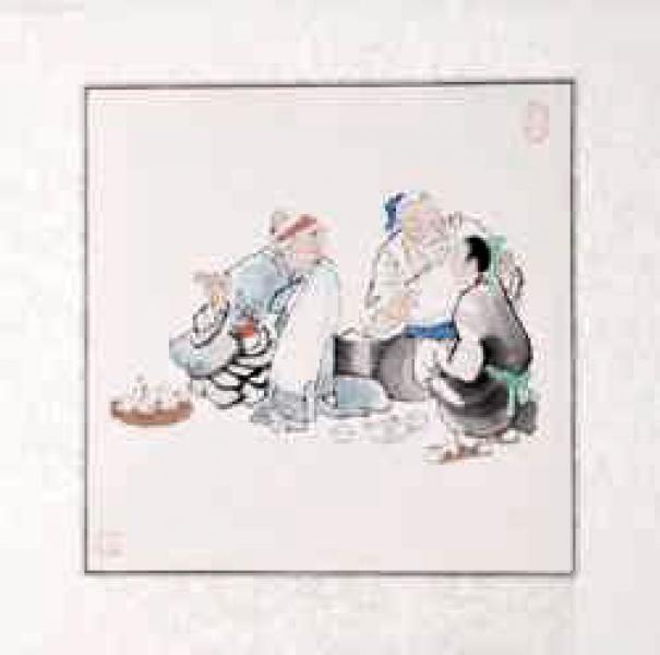 Chinesische Malerei: Familienglück 46x46cm