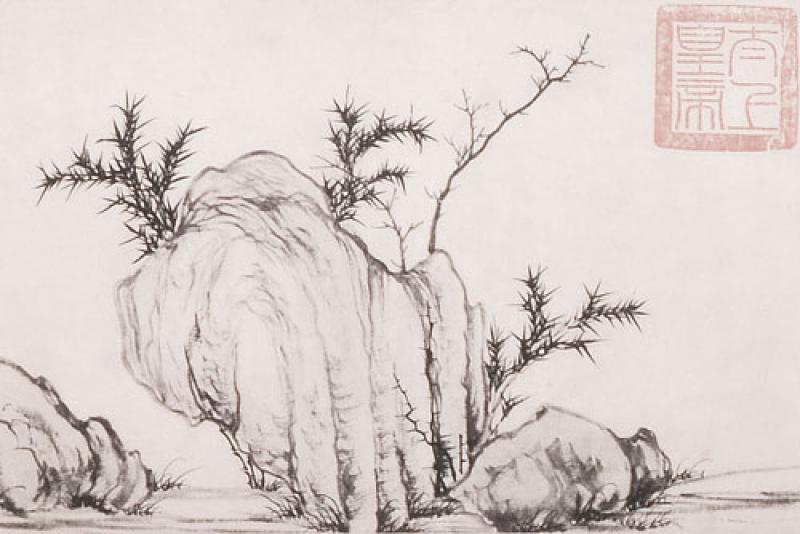 Chinesische Malerei: Steingarten 33x93cm
