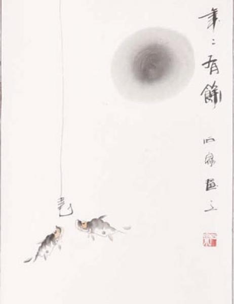 Chinesische Xieyi-Malerei: Am Fischteich 116x41cm