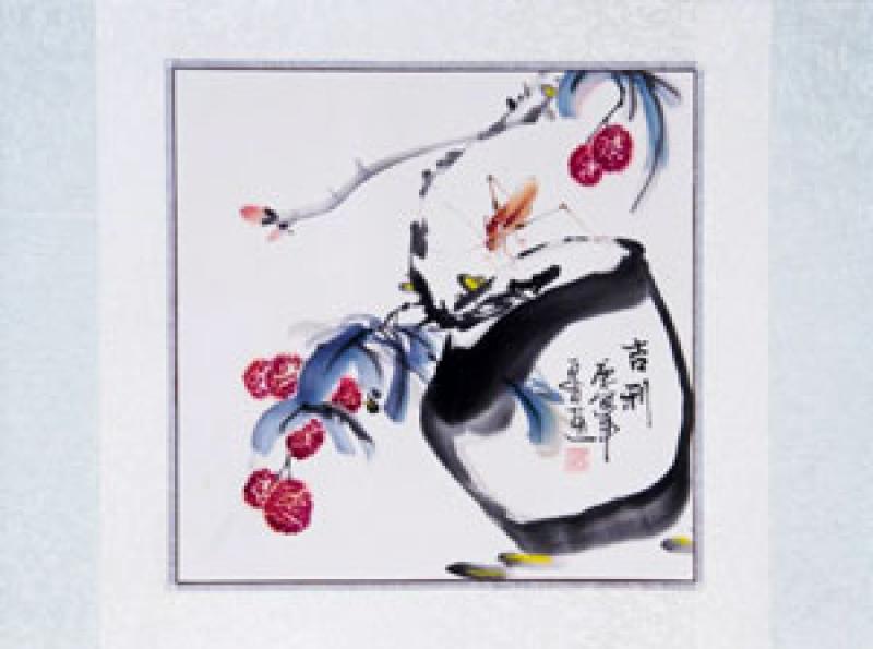 Xieyi-Malerei: Grille im Lycheebaum 57x41cm