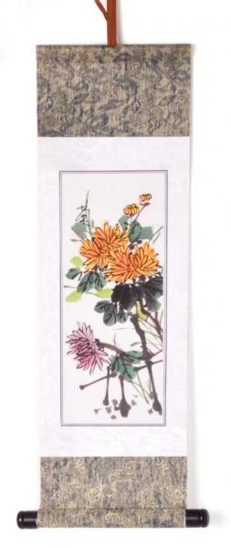 Chinesische Malerei Rollbild: Chrysantheme 47cm *15cm
