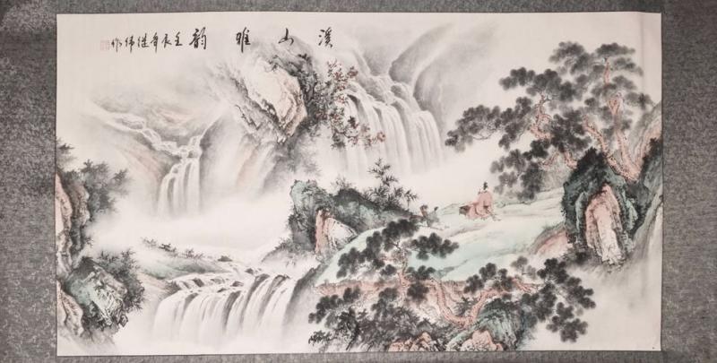 Chinesische Landschaftsmalerei: Am Wasserfall 97x193cm