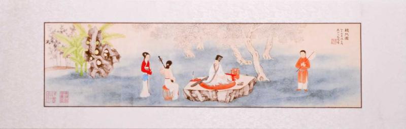 Chinesische Malerei: Lauschen der Ruan 103x32cm