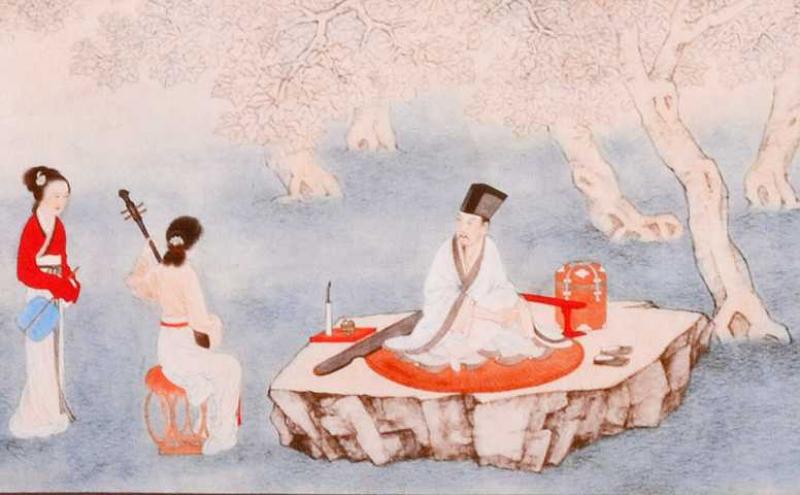 Chinesische Malerei: Lauschen der Ruan 103x32cm