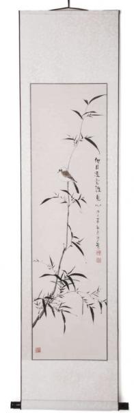 Chinesische Malerei: Meise im Bambushain 164x41cm