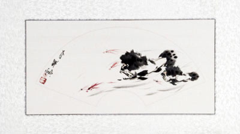 Chinesische Xieyi-Malerei: Krabben und Fische 82x43cm